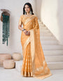 Devastating Yellow Zari Weaving Linen Silk Saree With Exceptional Blouse Piece