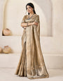 Enigmatic Brown Zari Weaving Linen Silk Saree With Luminous Blouse Piece