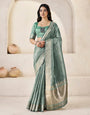 Radiant Green Zari Weaving Linen Silk Saree With Epiphany Blouse Piece