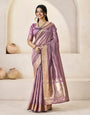 Flamboyant Lavender Zari Weaving Linen Silk Saree With Amazing Blouse Piece