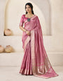 Ailurophile Pink Zari Weaving Linen Silk Saree With Quixotic Blouse Piece