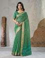 Stunning Green Zari Weaving Linen Silk Saree With Redolent Blouse Piece