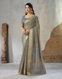 Impressive Grey Zari Weaving Linen Silk Saree With Seraphic Blouse Piece