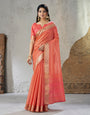 Nemesis Peach Zari Weaving Linen Silk Saree With Ephemeral Blouse Piece