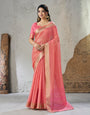 Wonderful Pink Zari Weaving Linen Silk Saree With Traditional Blouse Piece