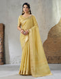 Alluring Yellow Zari Weaving Linen Silk Saree With Embrocation Blouse Piece