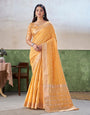 Vibrant Yellow Zari Weaving Linen Silk Saree With Pleasurable Blouse Piece