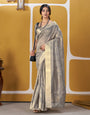 Proficient Grey Zari Weaving Linen Silk Saree With Enchanting Blouse Piece