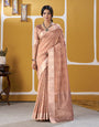 Panache Peach Zari Weaving Linen Silk Saree With Exquisite Blouse Piece
