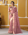 Ebullience Pink Zari Weaving Linen Silk Saree With Tantalizing Blouse Piece