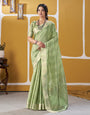 Supernal Pista Zari Weaving Linen Silk Saree With Desultory Blouse Piece