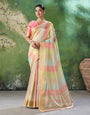 Palimpsest Multicolor Zari Weaving Linen Silk Saree With Engrossing Blouse Piece