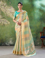 Verdant Multicolor Zari Weaving Linen Silk Saree With Prominent Blouse Piece