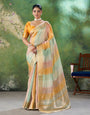 Mellifluous Multicolor Zari Weaving Linen Silk Saree With Dulcet Blouse Piece