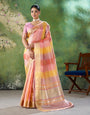 Aplomb Multicolor Zari Weaving Linen Silk Saree With Improbable Blouse Piece