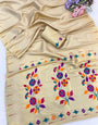 Delightful Beige Tissue Silk Paithani Saree With Gratifying Blouse Piece