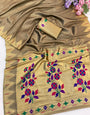 Preferable Grey Tissue Silk Paithani Saree With Artistic Blouse Piece
