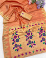 Incredible Peach Tissue Silk Paithani Saree With Piquant Blouse Piece