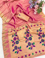 Girlish Pink Tissue Silk Paithani Saree With Flameboyant Blouse Piece