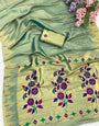 Marvellous Pista Tissue Silk Paithani Saree With Enthralling Blouse Piece