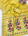Diaphanous Yellow Tissue Silk Paithani Saree With Scrupulous Blouse Piece