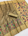 Profuse Grey Tissue Silk Paithani Saree With Resplendent Blouse Piece