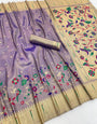 Forbearance Lavender Tissue Silk Paithani Saree With Woebegone Blouse Piece