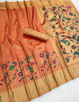 Devastating Peach Tissue Silk Paithani Saree With Exceptional Blouse Piece