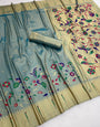 Radiant Sky Tissue Silk Paithani Saree With Epiphany Blouse Piece