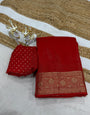 Stunning Red Pure Zari Weaving Banarasi Silk Saree With Redolent Blouse Piece