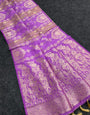 Alluring Lavender Banarasi Tissue Silk Saree With Embrocation Blouse Piece