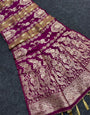 Glittering Purple Banarasi Tissue Silk Saree With Charming Blouse Piece