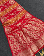 Admirable Red Banarasi Tissue Silk Saree With Vivacious Blouse Piece