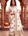 Ineffable Beige Banarasi Khadi Silk Saree With Dalliance Blouse Piece