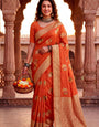 Excellent Orange Banarasi Khadi Silk Saree With Eclat Blouse Piece