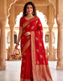 Beautiful Red Banarasi Khadi Silk Saree With Fancifull Blouse Piece