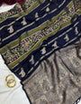 Lagniappe Navy Blue Banarasi Tissue Silk Saree With Designer Blouse Piece
