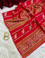 Proficient Red Banarasi Tissue Silk Saree With Enchanting Blouse Piece