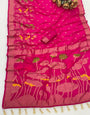 Lustrous Dark Pink Khadi Georgette Banarasi Silk Saree With Classic Blouse Piece