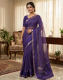 Divine Navy Blue Banarasi Viscose Georgette Silk Saree With Ideal Blouse Piece