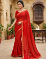 Eloquence Red Banarasi Viscose Georgette Silk Saree With Tremendous Blouse Piece