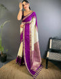 Vestigial Beige Pure Zari Weaving Banarasi Silk Saree With Exemplary Blouse Piece