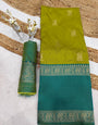 Splendiferous Mehndi Pure Zari Weaving Banarasi Silk Saree With Majesty Blouse Piece