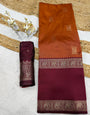 Staggering Orange Pure Zari Weaving Banarasi Silk Saree With Mesmerising Blouse Piece