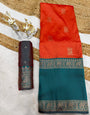 Felicitous Orange Pure Zari Weaving Banarasi Silk Saree With Glamorous Blouse Piece
