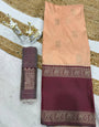 Breathtaking Peach Pure Zari Weaving Banarasi Silk Saree With Refreshing Blouse Piece
