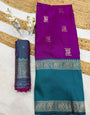 Hypnotic Purple Pure Zari Weaving Banarasi Silk Saree With Skinny Blouse Piece