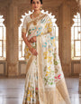 Staring Beige Khadi Georgette Banarasi Silk Saree With Ravishing Blouse Piece