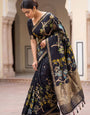 Magnetic Black Khadi Georgette Banarasi Silk Saree With Grandiose Blouse Piece