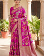 Scintillating Dark Pink Khadi Georgette Banarasi Silk Saree With Demanding Blouse Piece